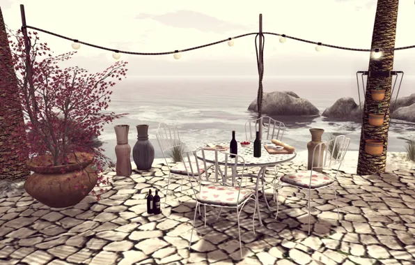 Picture the ocean, wine, table, terrace