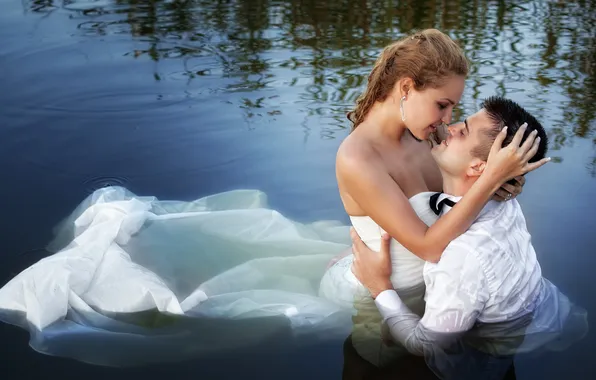 Picture dress, water, couple
