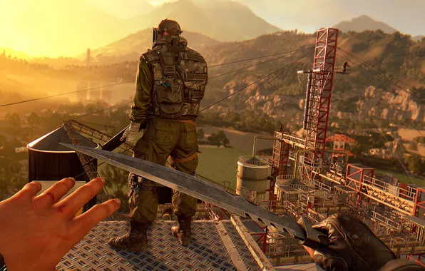 Picture soldier, sunset, knife, stealth, first-person, Dying Light the following