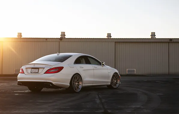 Picture white, the sun, sunset, Mercedes-Benz, white, Blik, AMG, the rear part
