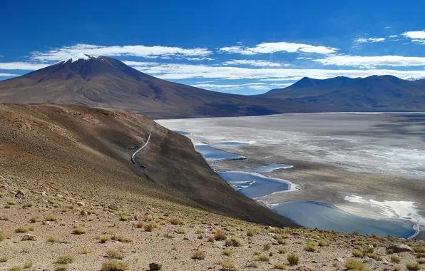 Picture Bolivia, the Uyuni salt flats, dry lake, desert plain of the Altiplano