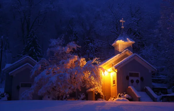 Picture winter, calm, snow, church, rest