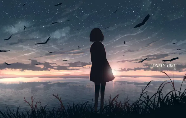 Picture water, girl, sunset, nature