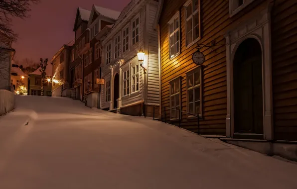 Winter, street, Norway, Gamlebergen