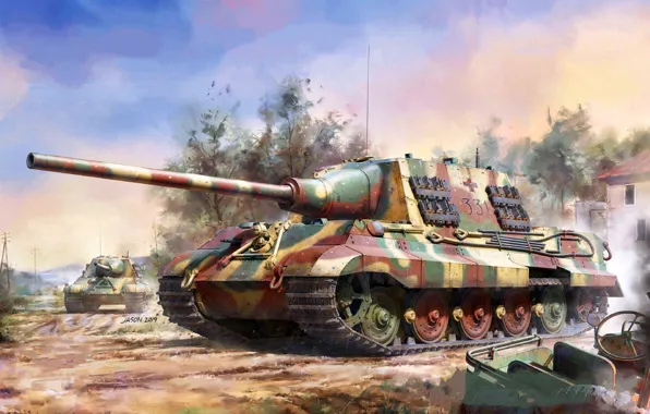 Germany, tank fighter, Hunting tiger, WWII, Self-propelled artillery, 128-mm gun Pak.44