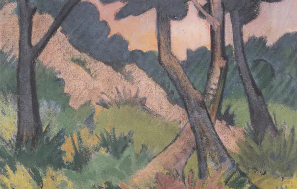 Forest, trees, Expressionism, Otto Mueller, Landscape III, ca1924