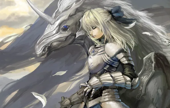 Picture girl, horse, wings, art, unicorn, saber, fate stay night, shuyinnosi