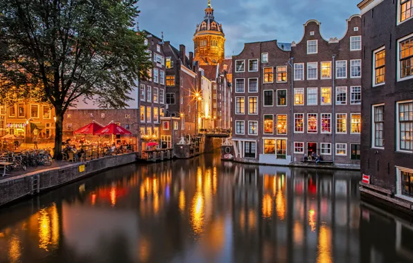 Building, home, the evening, Amsterdam, channel, Netherlands, promenade, Amsterdam