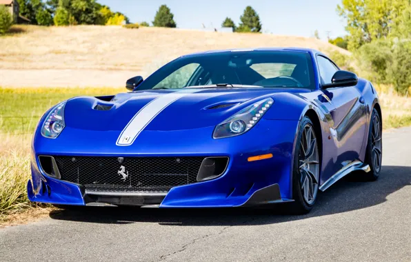 Blue, sports car, front view, Gran Turismo, Ferrari F12 TDF