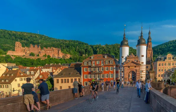 Bridge, people, castle, building, home, gate, Germany, Germany