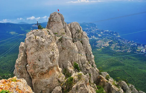 Sea, the city, shore, mountain, top, Crimea