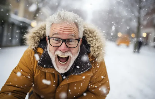 Home, Winter, Road, Look, Snow, Glasses, Street, Male