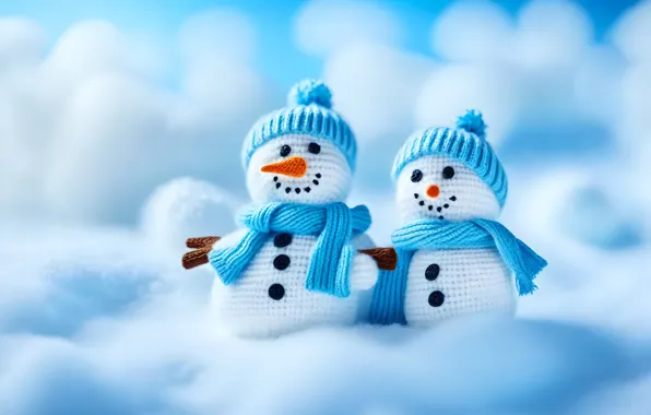 Winter, snow, smile, toys, Christmas, New year, snowmen, snowman