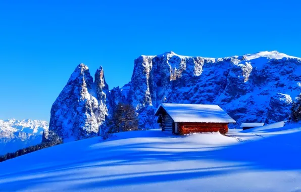 Picture rock, Winter, sky, trees, landscape, nature, mountains, snow