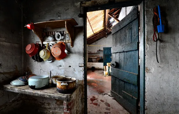 Background, dishes, old kitchen