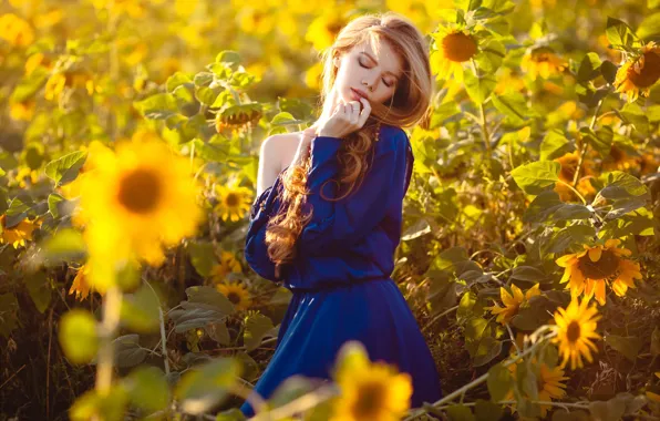 Summer, sunflowers, dress, Maria Lazareva