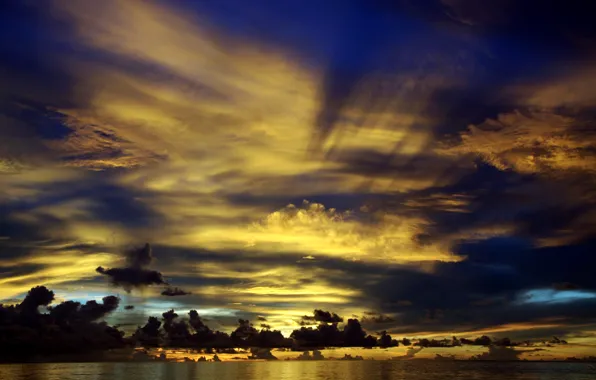 Water, clouds, sunset, clouds, the ocean, horizon, The Maldives, twilight