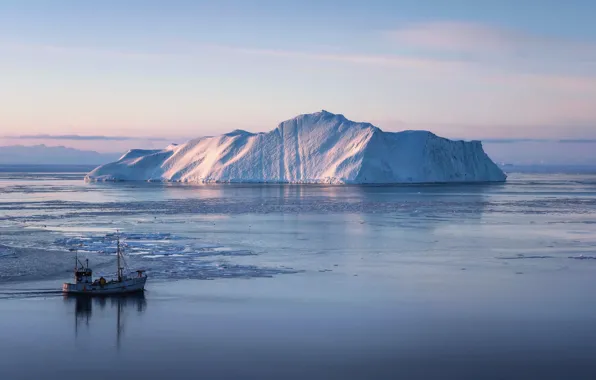Picture ice, sea, ship, iceberg