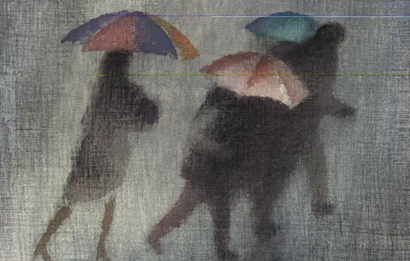 Autumn, umbrellas, grey background, the black pieces, Robert McIntosh, torrential rain