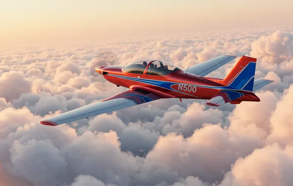 The sky, clouds, red, the plane, Wallpaper, art, wallpaper, red