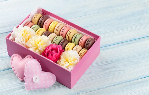 Flowers, gift, colorful, wood, pink, flowers, hearts, with love
