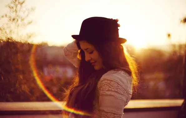 Picture girl, the sun, hair, hat