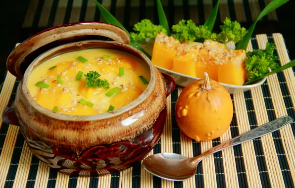Greens, soup, pumpkin, pot
