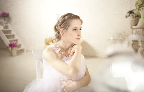 Look, girl, flowers, ladder, blonde, the bride