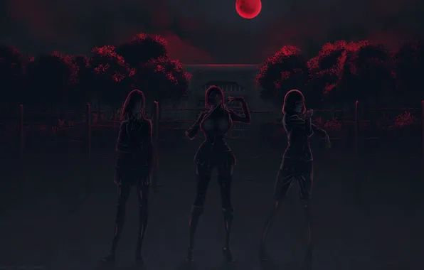 Wallpaper art, barbed wire, blood Moon, Kurihar To Maki, Meiko Shiraki, The school-prison, Hana Midorikawa, Akira …