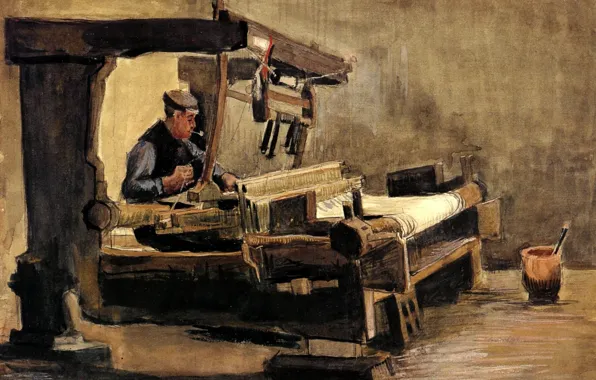 Picture white fabric, Vincent van Gogh, Weaver 3, weaver with a pipe