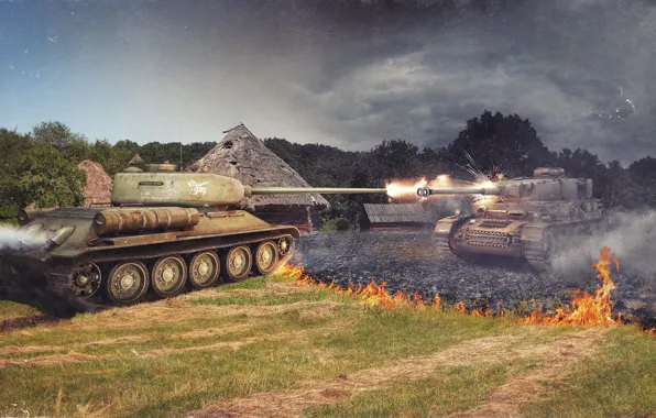 Fire, Germany, tank, USSR, USSR, A IV, tanks, Germany