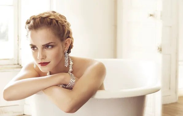 Decoration, pose, makeup, hairstyle, bath, brown hair, beauty, Emma Watson