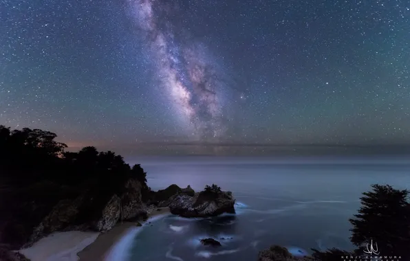 Picture beach, rocks, shore, The Milky Way, photographer, Kenji Yamamura, Julia Pfeifer Burns State Park