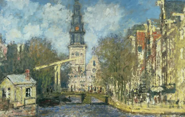 Picture, the urban landscape, Claude Monet, Southern Church in Amsterdam