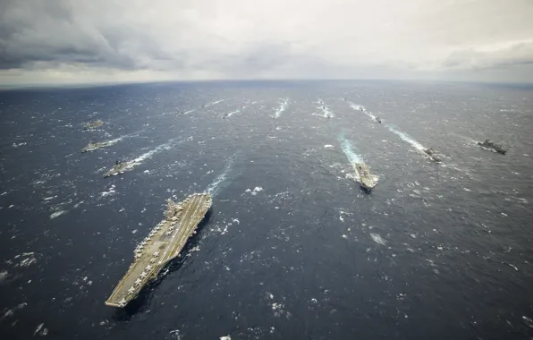 Sea, ships, horizon, the carrier, Navy