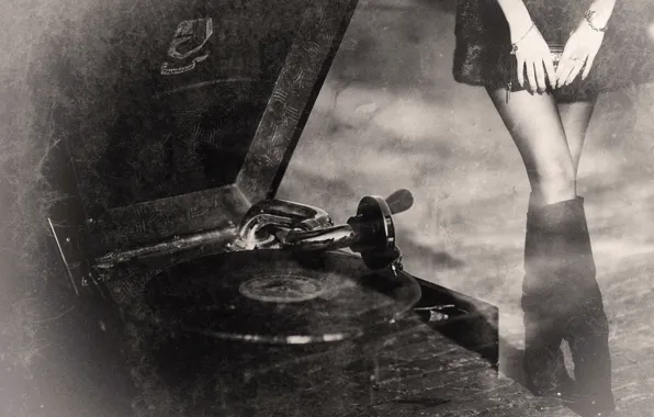Picture retro, gramophone, vintage, old records