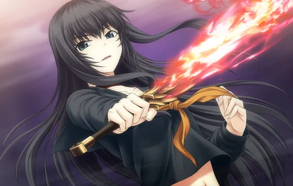 Picture girl, fire, sword, art, game cg, Lilith, tokyo babel