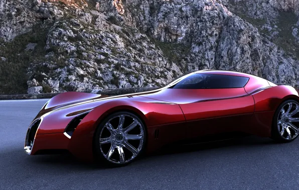 Picture road, mountains, red, the concept, sports, bugatti, machine., aerolithe