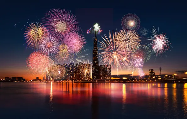 Picture city, sky, night, background, new, year, firework, festive