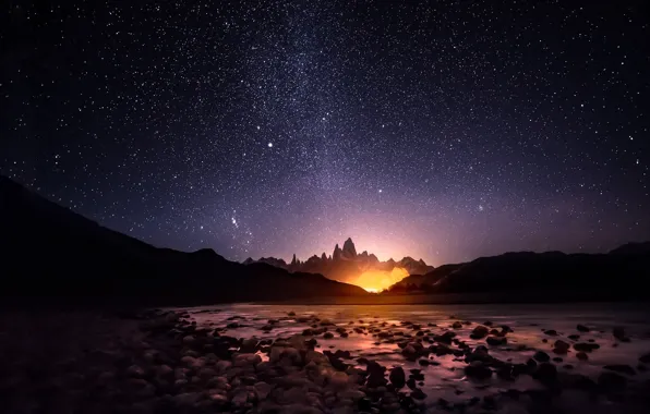 Picture the sky, stars, light, mountains, night, South America