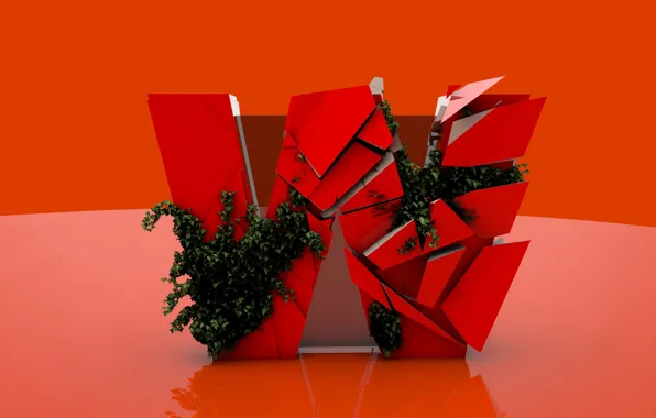 Grass, red, foliage, letter, art, render, English, wreck