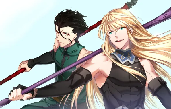 Anime, art, guys, Lancer, spears, spearmen, Fate/Grand Order
