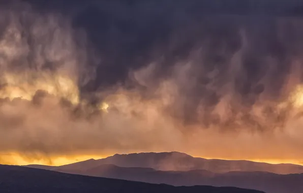 Landscape, sunset, mountains, clouds