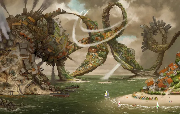 Sea, the city, ships