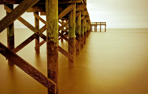 Sea, landscape, bridge, support