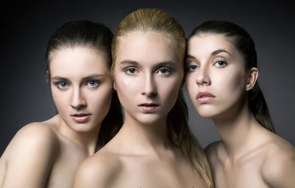 Makeup, three girls, retouching, Triple beauty
