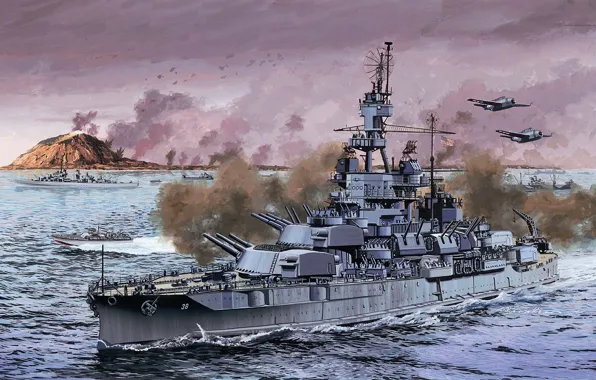 Picture ship, Navy, the battle, American, battleship, WW2, art., PA