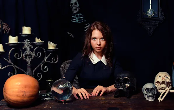 Ball, candles, skeleton, skull, the fortune teller, Fortune Teller