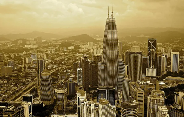 The city, treatment, Sepia, Malaysia, Kuala Lumpur