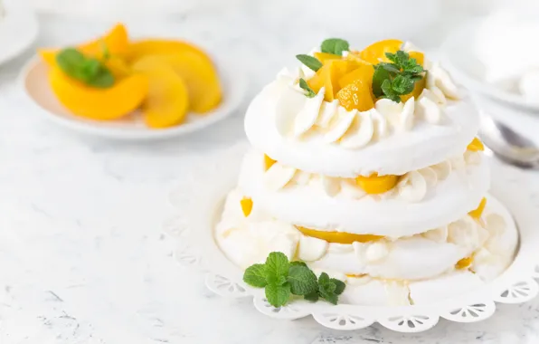Peaches, cream, meringue